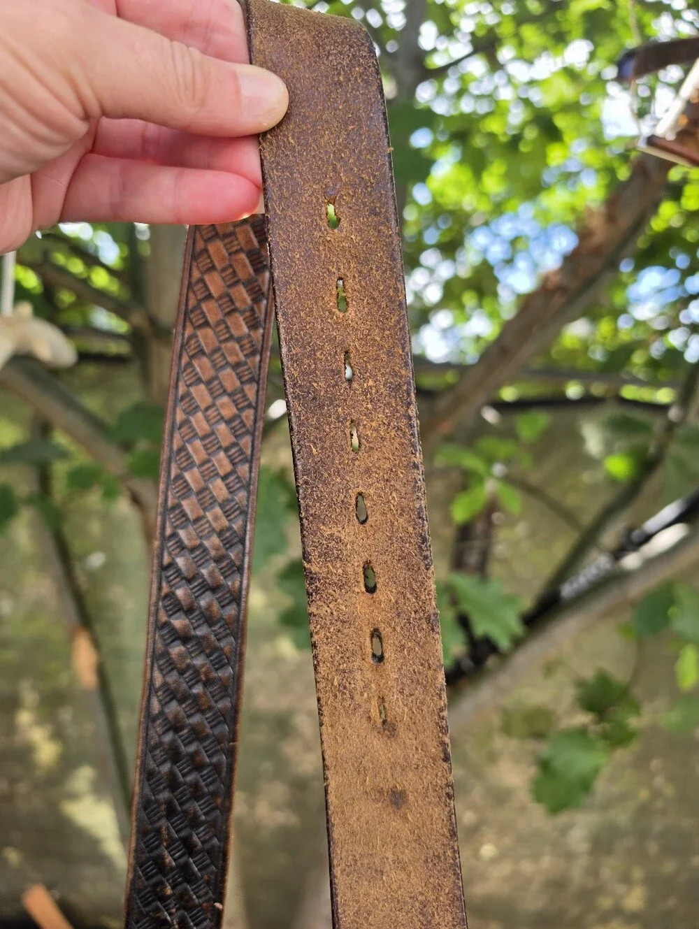 Vtg 70's 80's Brown Hand-Tooled Leather Belt Western Americana Rugged Workwear